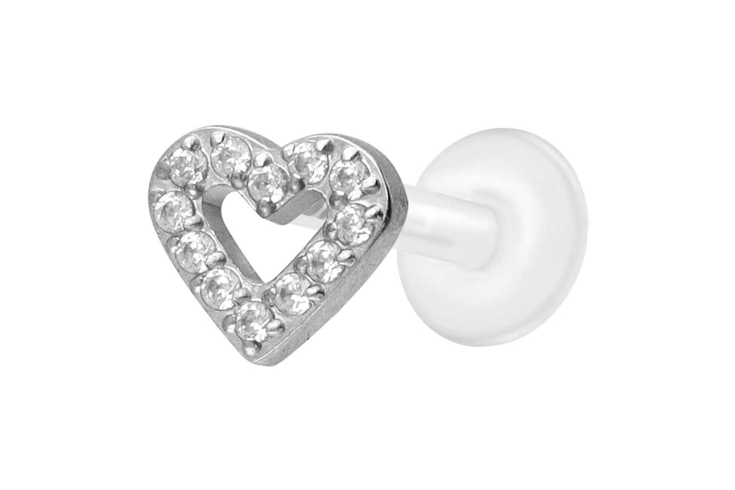 PTFE Labret Piercing mit Innengewinde + Titan-Aufsatz KRISTALLHERZ